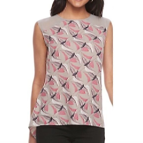 APT. 9 Taupe Pink Black Bird Animal Print Sleeveless Button Back Tank Blouse XS - Picture 1 of 12